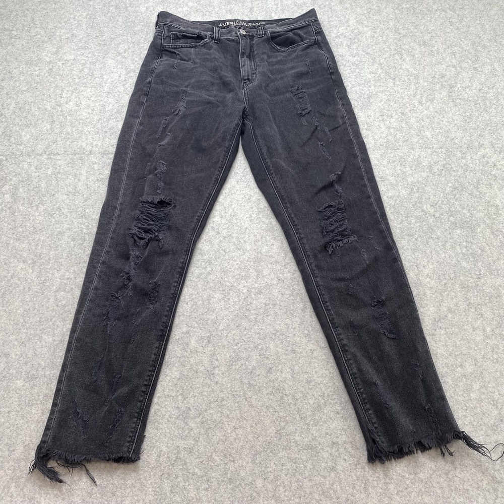 American Eagle Outfitters Mom Jeans Womens 6 (30x27) Black Distressed Raw Hem